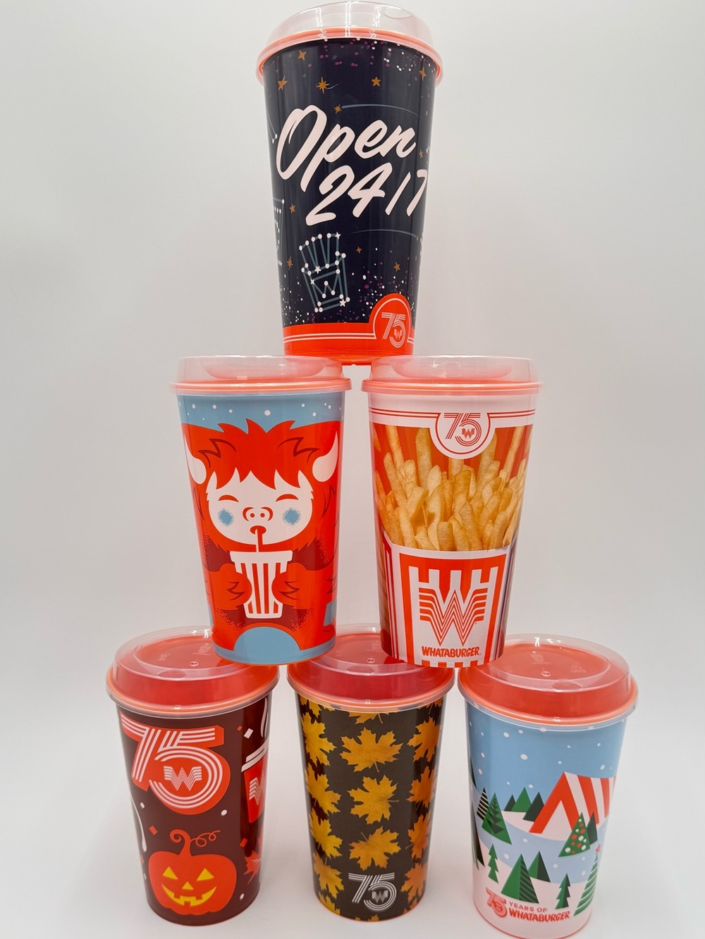 NEW Whataburger 75th Anniversary Reusable Cup Set of 6 Holiday Seasonal